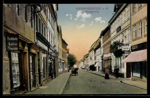 AK Wernigerode a. H., Buchthals Kaffee Magazin, Knauss Hotel in der Burgstrasse
