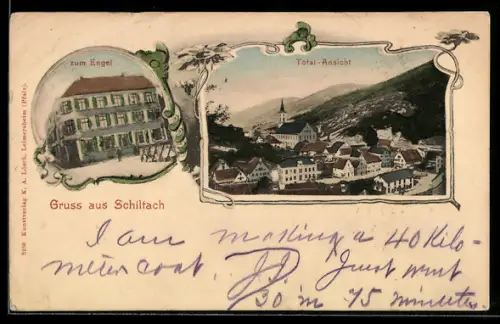 AK Schiltach, Gasthaus zum Engel, Ortsansicht mit Kirche