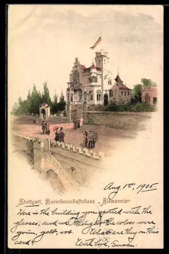 Künstler-AK Stuttgart, Verbindungshaus der Burschenschaft Alemannia