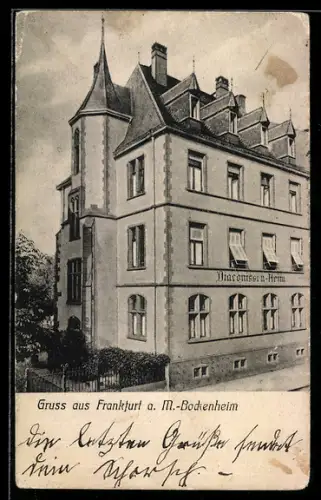 AK Frankfurt a. M.-Bockenheim, Diakonissen-Heim in der Aussenansicht mit Garten
