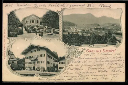 AK Siegsdorf, Gasthaus zur Post, Pavillon, Totalansicht