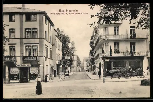 AK Bad Nauheim, Partie in der Reinhardstrasse mit Russischer Kirche