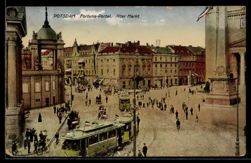AK Potsdam, Fortuna-Portal, Alter Markt, Strassenbahn, Pferdegespann