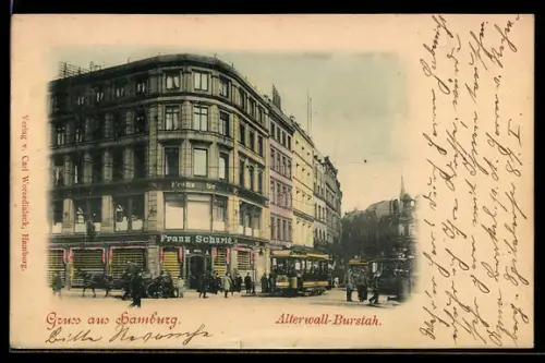 AK Hamburg, Alter Wall Ecke Grosser Burstah, Strassenbahn