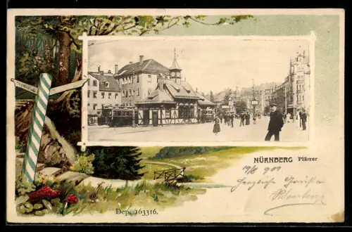 Passepartout-Lithographie Nürnberg, Strassenpartie am Plärrer