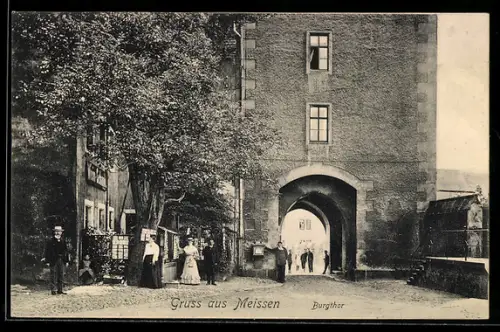 AK Meissen, Burgtor mit Gasthaus Wein-Schank