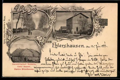 AK Ehlershausen, Allee, Bahnhof und Gasthaus Heinecke, Celler Heerstrasse, Station Ehlershausen