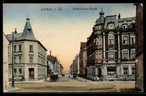 AK Limbach i. Sa., Partie in der Hohensteiner-Strasse mit Passanten