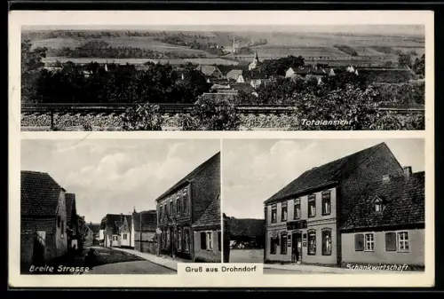AK Drohndorf, Totalansicht, Breite Strasse, Schankwirtschaft