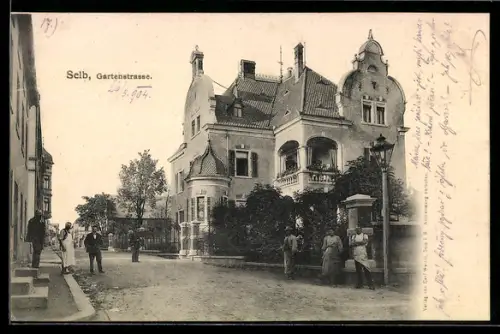 AK Selb, Partie in der Gartenstrasse mit Villa