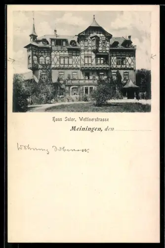 AK Meiningen, Haus Stuor in der Wettinerstrasse, Aussenansicht mit Grünanlagen