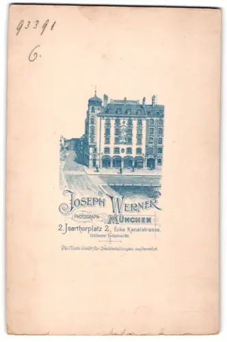 Fotografie Joseph Werner, München, Jsarthorplatz 2, Aussenansicht des Ateliers mit Passanten