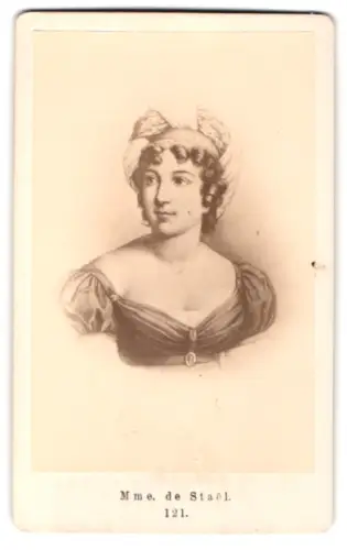 Fotografie unbekannter Fotograf und Ort, Porträt Germaine de Stael, franz. Schriftstellerin, nach einem Gemälde
