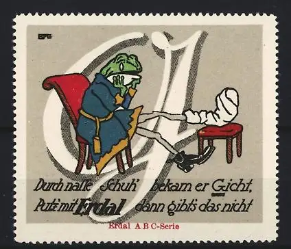 Reklamemarke Erdal A B C-Serie, Frosch mit Gicht und Schuh