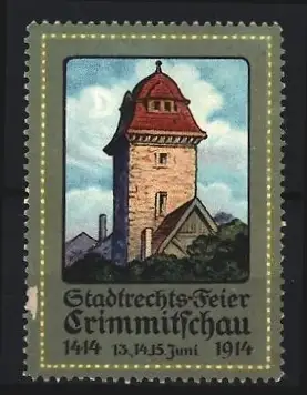 Reklamemarke Crimmitschau, Stadtrechts-Feier 1414-1914, Turm