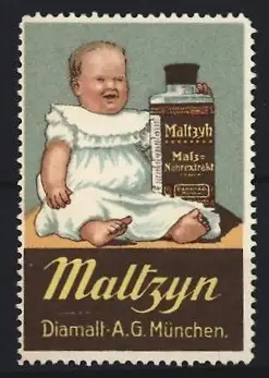 Reklamemarke München, Maltzyn Diamalt AG, Kind mit Malzflasche