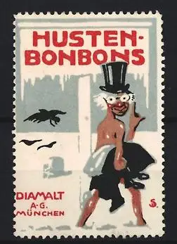 Künstler-Reklamemarke Sigmund von Suchodolski, München, Hustenbonbons Diamalt AG, nackter Opa im Schnee