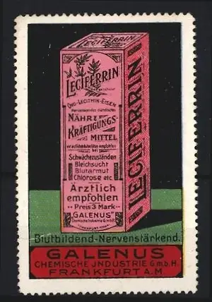 Reklamemarke Frankfurt A.M., Galenus Chemische Industrie GmbH, Lectiferrin Nahrungs-Kräftigungsmittel, Produktverpackung