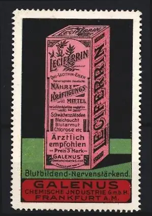Reklamemarke Frankfurt A.M., Galenus Chemische Industrie GmbH, Lectiferrin Nahrungs-Kräftigungsmittel, Produktverpackung