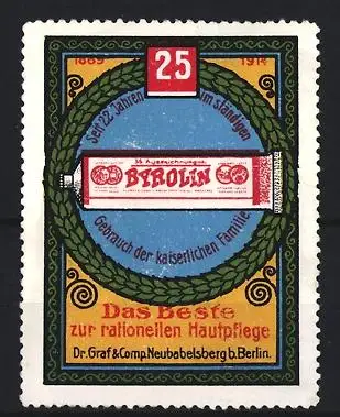 Reklamemarke Berlin, 25 Jahre Byrolin, Dr. Graf & Comp., Kaiserliche Hautpflege-Tube