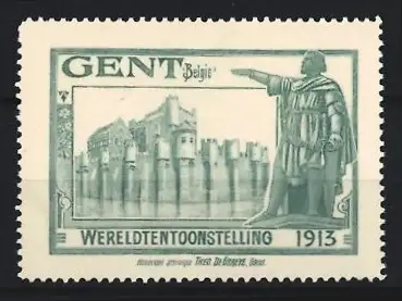 Reklamemarke Gent, Wereldtentoonstelling 1913, Burg und Statue