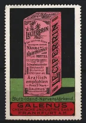 Reklamemarke Frankfurt A.M., Galenus Chemische Industrie GmbH, Lectiferrin Nahrungs-Kräftigungsmittel, Produktverpackung