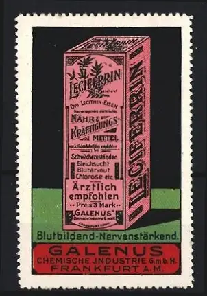 Reklamemarke Frankfurt A.M., Galenus Chemische Industrie GmbH, Lectiferrin Nahrungs-Kräftigungsmittel, Produktverpackung