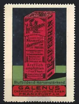 Reklamemarke Frankfurt A.M., Galenus Chemische Industrie GmbH, Lectiferrin Nahrungs-Kräftigungsmittel, Produktverpackung