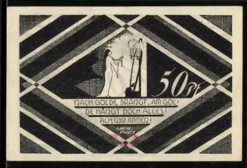 Notgeld Hasloh /Pinneberg, 50 Pfennig, Szene aus Goethes Faust und geometrischem Design