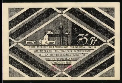 Notgeld Hasloh /Pinnberg, 75 Pfennig, Theaterszene und geometrisches Muster