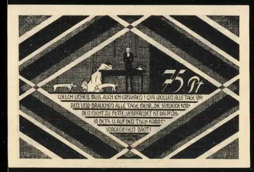 Notgeld Hasloh /Pinneberg, 75 Pfennig, Theaterszene und geometrisches Muster