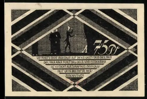 Notgeld Hasloh /Pinneberg, 75 Pfennig, geometrisches Muster und Zitat