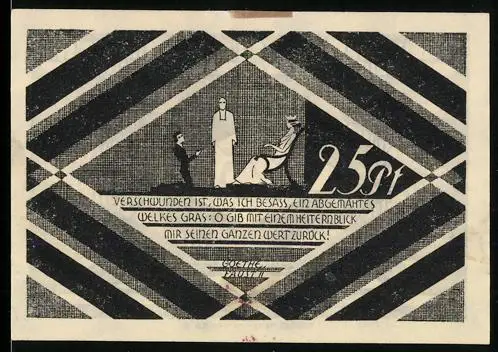 Notgeld Hasloh /Pinneberg, 25 Pfennig, Dialog aus Goethe`s Faust II, geometrische Muster