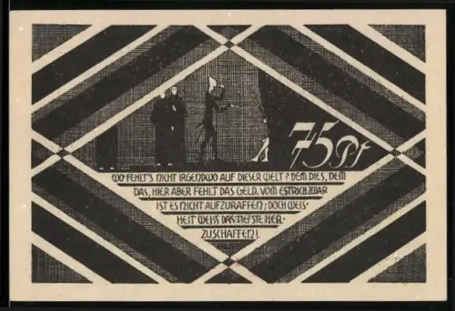 Notgeld Hasloh /Pinneberg, 75 Pfennig, geometrisches Design mit Personen und Inschrift