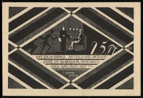 Notgeld Hasloh /Pinneberg, 25 Pfennig, Goethe-Zitat mit stilisiertem Motiv und geometrischem Design