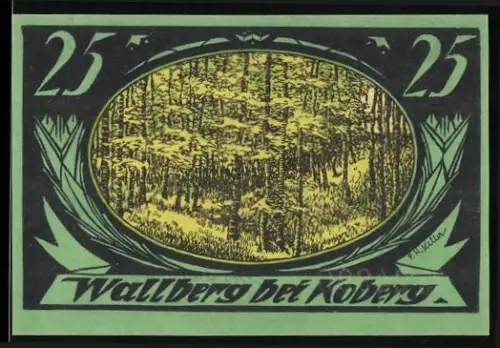 Notgeld Koberg /Lauenburg, 25 Pfennig, Waldlandschaftsmotiv