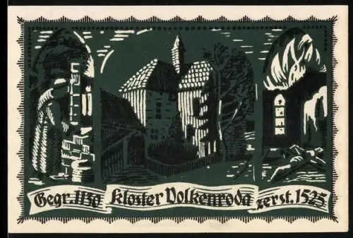Notgeld Körner 1921, 25 Pfennig, Kloster Volkenroda und Bauer mit Laterne