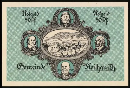 Notgeld Keilhau i.Th. 1921, 50 Pfennig, Porträts und Landschaftsansicht