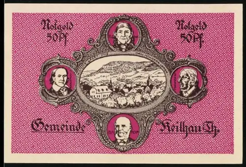 Notgeld Keilhau i. Th. 1921, 50 Pf, Porträts und Landschaftsansicht