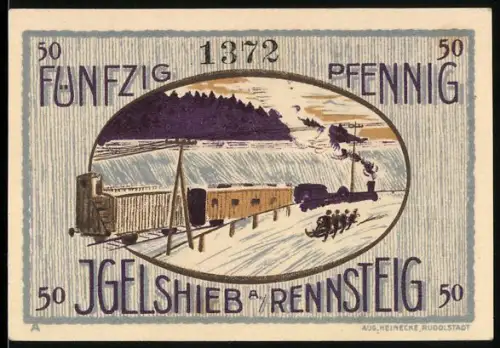 Notgeld Igelshieb a. Rennsteig 1921, 50 Pfennig, Zug und Landschaftsmotiv