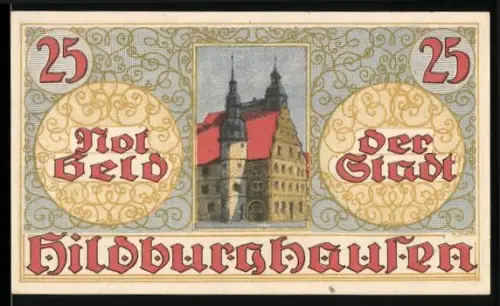 Notgeld Hildburghausen, 25 Pfennig, Schloss und Wappen mit Löwenmotiven