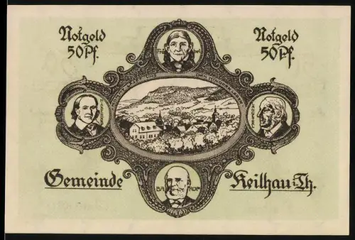 Notgeld Keilhau i.Th. 1921, 50 Pfennig, Porträts und Landschaftsansicht