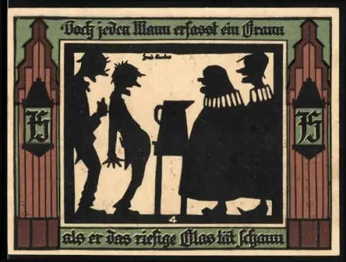 Notgeld Glauchau 1921, 75 Pfennig, Silhouettenzeichnung und Stadtwappen