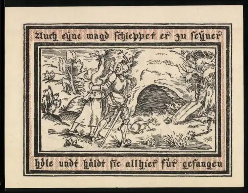 Notgeld Pritzwalk 1922, 75 Pfennig, Szene mit Entführung und Stadtwappen