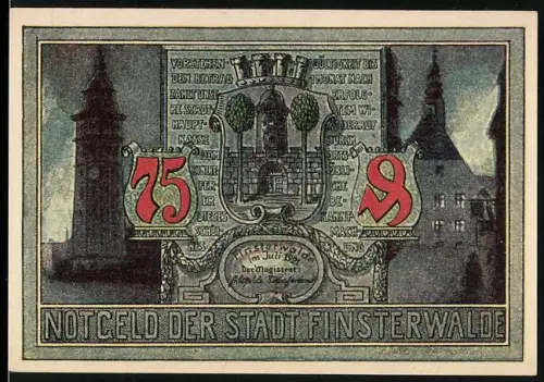 Notgeld Finsterwalde 1921, 75 Pf, Stadtwappen und Sänger von Finsterwalde