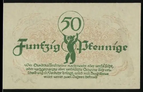 Notgeld Berlin 1920, 50 Pfennig, Berliner Bär mit Schriftzug und Ornamenten