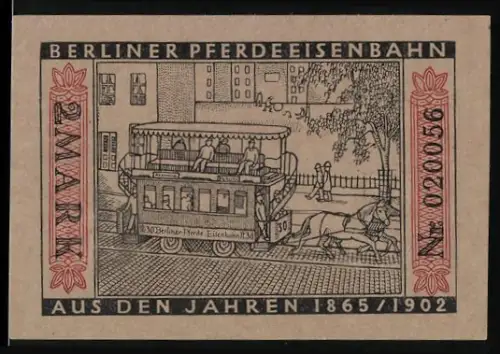 Notgeld Berlin 1922, 2 Mark, Berliner Pferdebahn und Stadtwappen