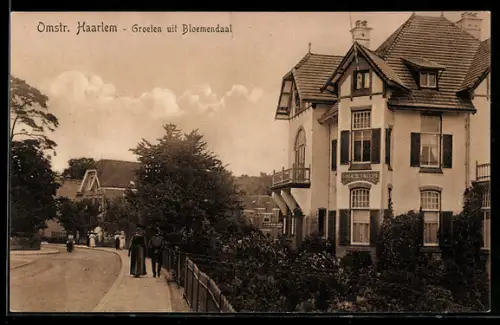 AK Bloemendaal, Strassenpartie mit Villen und Grünanlagen