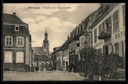 AK Püttlingen, Kirche und Hauptstrasse