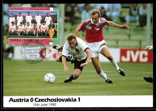 AK Fussballspiel Österreich-Tschechoslowakei bei der Weltmeisterschaft 1990, Ergebnis 0:1